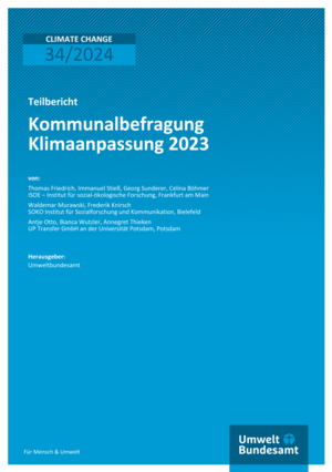 Cover des Berichts Kommunalbefragung Klimaanpassung 2023