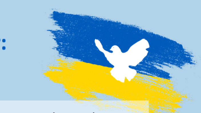 Flagge der Ukraine mit weißer Friedenstaube